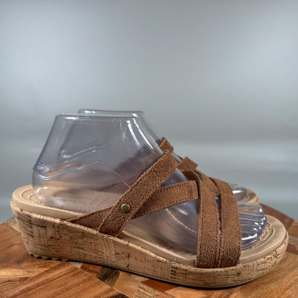 Crocs Leigh II Suede Wedge Sandals Womens 8 Brown Espresso Cork Strappy Platform